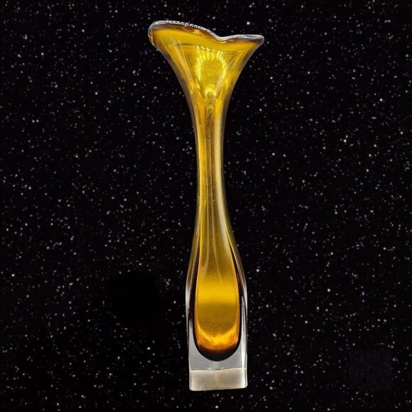 Bo Borgstrom Jack In The Pulpit Vase Aseda Glasbruk Swedish Glass Amber Clear - Picture 12 of 15
